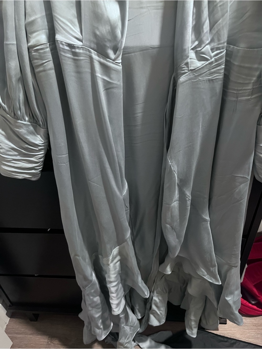 Zimmermann Sky-Blue Satin High-Low Wrap Dress - Picture 8 of 10